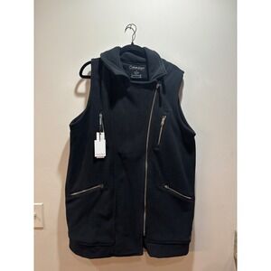 NET Calvin Klein Black Fleece Asymmetrical Zip Up Sleeveless Vest Plus Size 1X